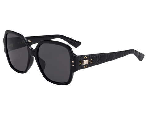 Sunglasses, Christian Dior, Crafted in Italy,Christian Dior Sunglasses (LadyDiorStuds5F 807IR) Glossy Black Striped Grey - Crafted in Italy Eyewear 